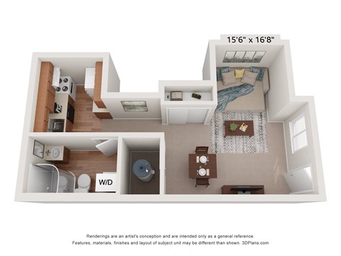 Floor plan for studio, 1 bath, 400 sqft